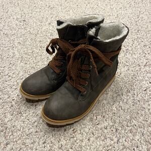 Madlove Womens Wanda Shearling Lace Up Boots Sz 7.5 Brown Winter Fall Casual